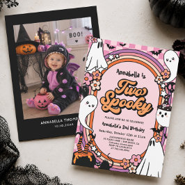 ピンクのハロウィン2歳の誕生日パーティーの女の子 招待状