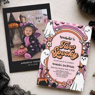 ピンクのハロウィン2歳の誕生日パーティーの女の子 招待状
