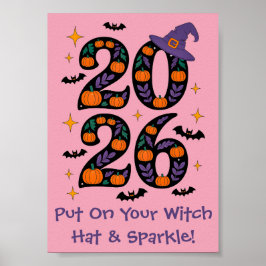 ピンクのハロウィン2026 カボチャと魔女の帽子 怖可愛い ポスター