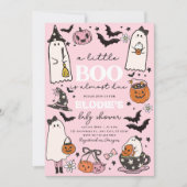 ピンクのハロウィン かわいいおばけのベビーシャワー 招待状 (正面)