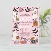 ピンクのハロウィン かわいいおばけのベビーシャワー 招待状 (スタンド正面)
