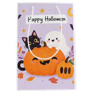 ピンクのハロウィン かわいい ミディアムペーパーバッグ