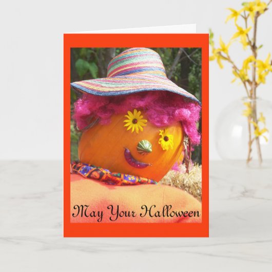 ピンクのハロウィン カード (黄色い花)