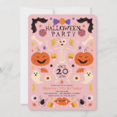 ピンクのハロウィン・スケルトン・パンプキン・ゴーストの誕生日グッズ 招待状 (正面)