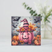 ピンクのハロウィン・パンプキン＆ぬりえページ 名前入り カード (スタンド正面)