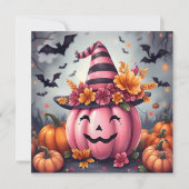 ピンクのハロウィン・パンプキン＆ぬりえページ 名前入り カード (正面)