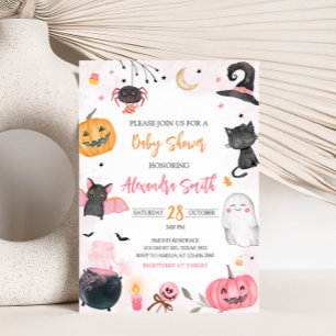ピンクのハロウィン ベイビー シャワー 招待状