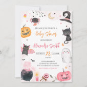 ピンクのハロウィン ベイビー シャワー 招待状 (正面)
