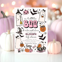 ピンクのハロウィン・ベビーシャワー招待状 "A Little Boo"