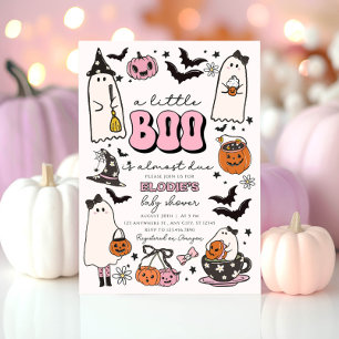 ピンクのハロウィン・ベビーシャワー招待状 "A Little Boo" 招待状