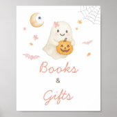 ピンクのハロウィン リトルブーの本とギフトのサイン ポスター (正面)