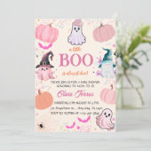 ピンクのハロウィン リトルブー ゴースト ベイビーシャワー 招待状 (スタンド正面)