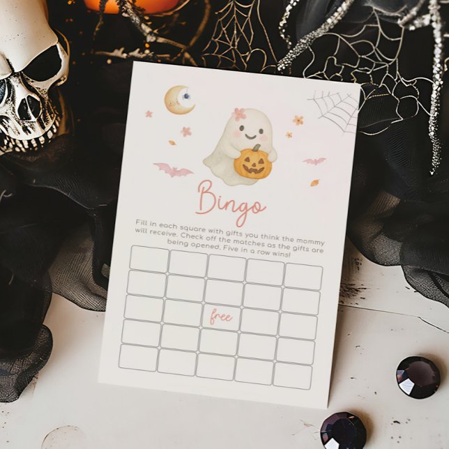 ピンクのハロウィン リトルブー ビンゴ ゲーム (Girl Little Boo Baby Shower Bingo Game)