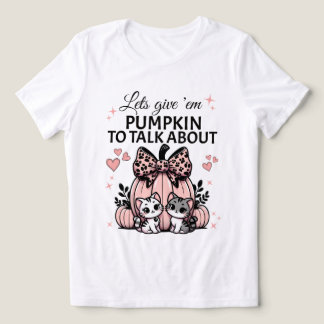 ピンクのハロウィン 猫好き カボチャの服 リボン付き トライブレンドTシャツ