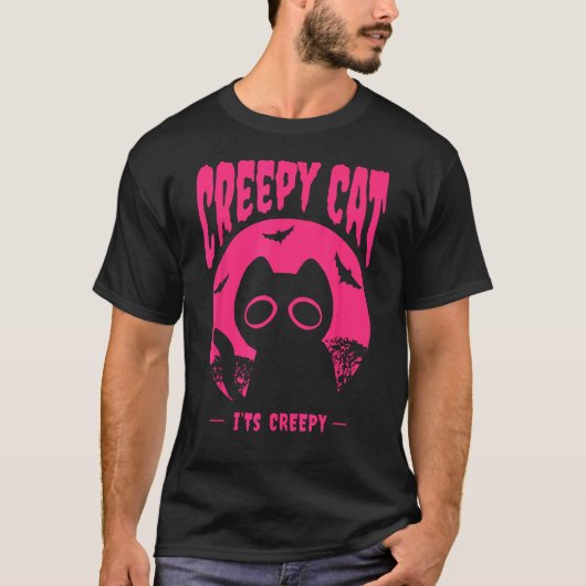 ピンクのハロウィン 猫 コウモリ Tシャツ (正面)