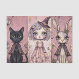 ピンクのハロウィン 猫 魔女 うさぎ かわいい ヴィンテージ 薄葉紙