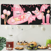 ピンクのハロウィーンかわいいウィッチハット誕生日 横断幕