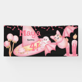 ピンクのハロウィーンかわいいウィッチハット誕生日 横断幕 (横)