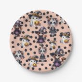 ピンクのハロウィーンかわいい ペーパープレート (正面)