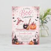 ピンクのハロウィーンのおばけパンプキンベイビーシャワー 招待状 (スタンド正面)