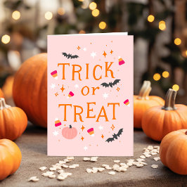 ピンクのハロウィーンのグリーティングカードをトリックまたは扱う サンキューカード