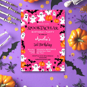 ピンクのハロウィーンの不気味な不気味な誕生日パーティー 招待状