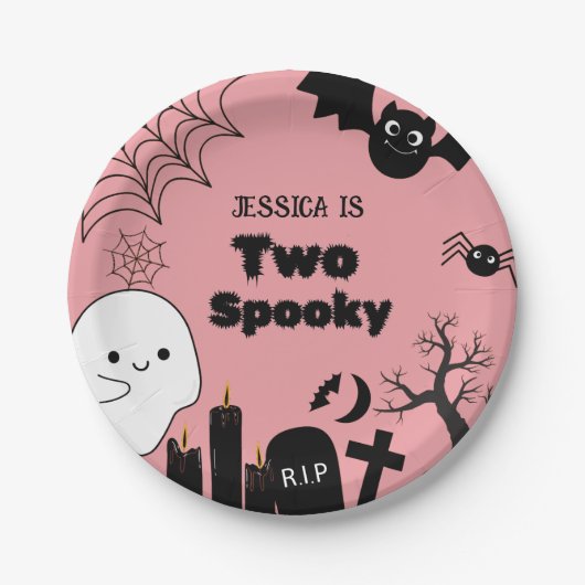 ピンクのハロウィーンの二不気味な二番目の誕生日パーティー ペーパープレート (正面)