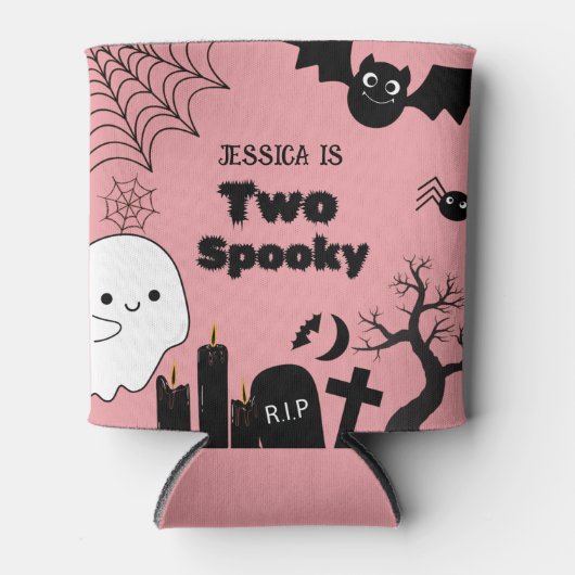 ピンクのハロウィーンの二不気味な二番目の誕生日パーティー 缶クーラー (正面)
