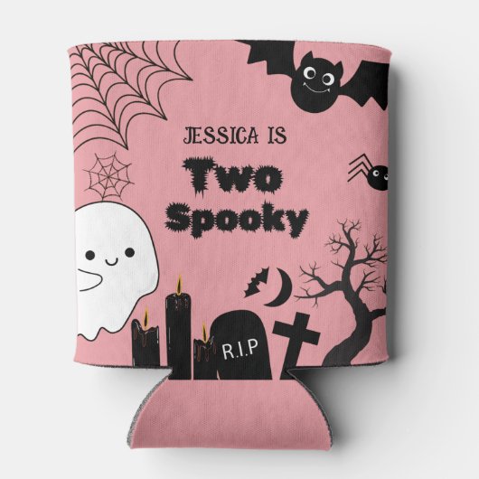 ピンクのハロウィーンの二不気味な二番目の誕生日パーティー 缶クーラー (裏面)