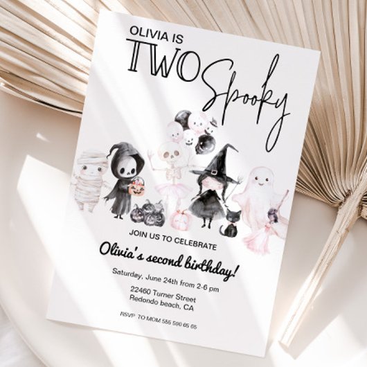 ピンクのハロウィーンの招待2nd誕生日スプキー2 招待状