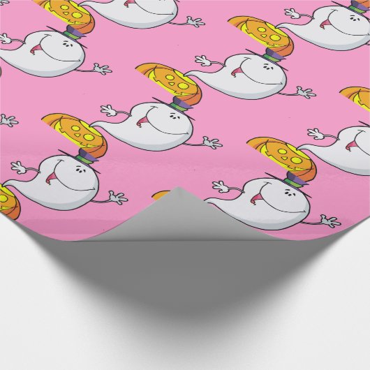 ピンクのハロウィーンの漫画ガーリーギフト ラッピングペーパー (角)