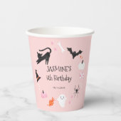 ピンクのハロウィーンの生き物の誕生日パーティー 紙コップ (正面)