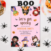 ピンクのハロウィーンの衣装パーティーかわいいおもしろい 招待状