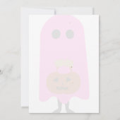 ピンクのハロウィーンの誕生日パーティーの招子供へ待 招待状 (裏面)