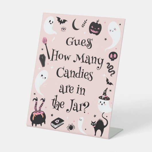 ピンクのハロウィーンの赤ちゃんシャワー数を推測 台座サイン (正面)