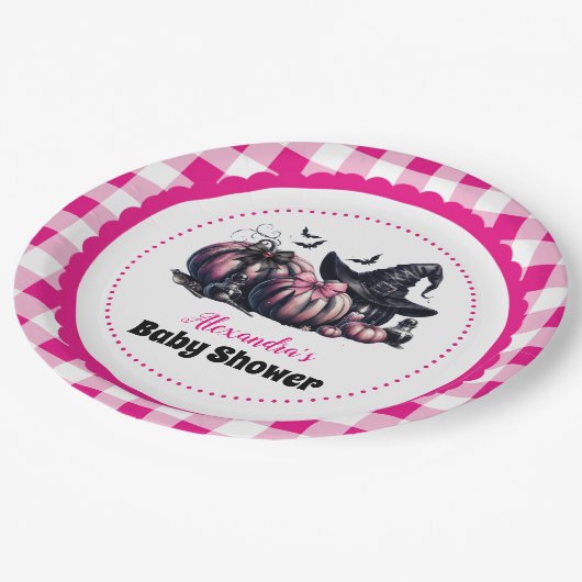 ピンクのハロウィーンの赤ちゃんシャワー ペーパープレート (アングル)