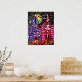 ピンクのハロウィーンの魔女のポスター ポスター (キッチン)