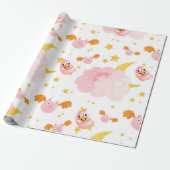 ピンクのハロウィーンカボチャ幽霊と可愛いこうもり ラッピングペーパー (アンロールド)