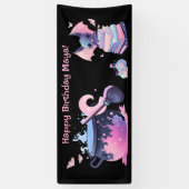 ピンクのハロウィーンカードロンかわいいこうもりハッピーバースデー 横断幕 (縦)