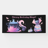 ピンクのハロウィーンカードロンかわいいこうもりハッピーバースデー 横断幕 (横)