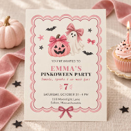 ピンクのハロウィーンゴーストの誕生日パーティー招待状 招待状