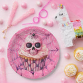 ピンクのハロウィーンスパイダーウェブ ペーパープレート (パーティー)