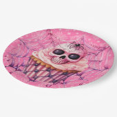 ピンクのハロウィーンスパイダーウェブ ペーパープレート (アングル)