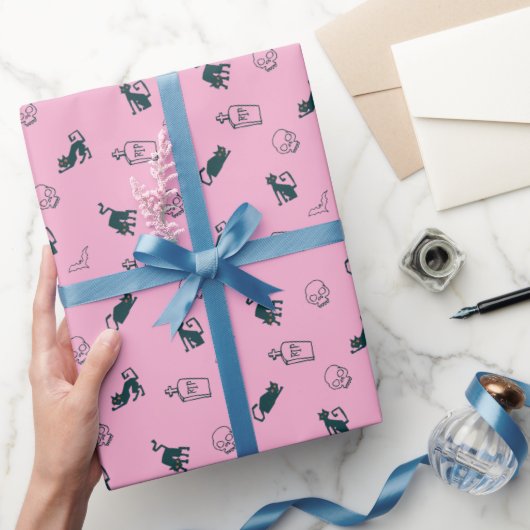 ピンクのハロウィーンパターンギフトラップ💀 ラッピングペーパー (ギフト)