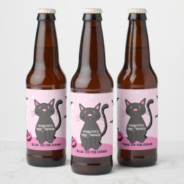 ピンクのハロウィーンブラックキャットガールベビーシャワー ビールラベル