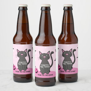 ピンクのハロウィーンブラックキャットガールベビーシャワー ビールラベル