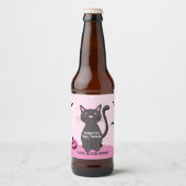 ピンクのハロウィーンブラックキャットガールベビーシャワー ビールラベル (正面)