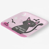 ピンクのハロウィーンブラックキャットガールベビーシャワー ペーパープレート (傾斜あり)