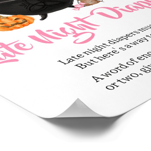 ピンクのハロウィーンベビーが深夜おむつを醸造している ポスター (角)