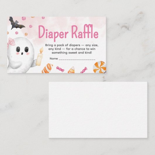ピンクのハロウィーン女の子のベビーおむつラッフル エンクロージャーカード (正面/裏面)